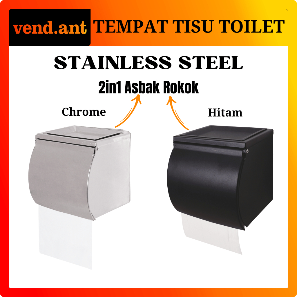Tempat Tisu Gulung Holder Tissue Roll Toilet 2in1 Asbak Rokok Stainless Steel