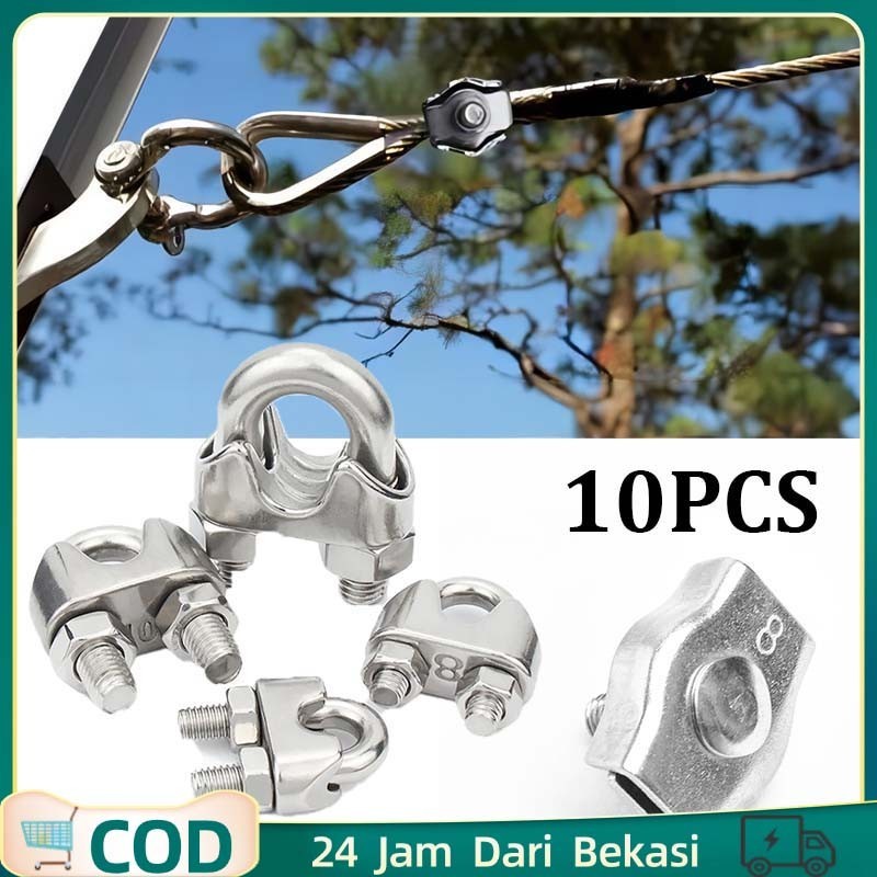 Isi 10 Klem Seling Baja Stainless Klem Tali Kawat Klem Kawat Baja Untuk Tali Kawat 3-4mm Wire Clip