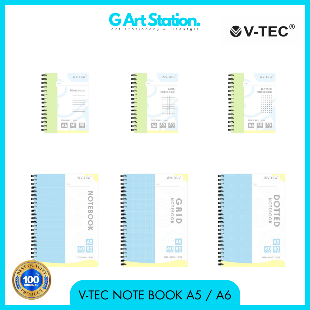 

V-TEC Notebook Spiral A5 / A6 - RULED / GRID / DOTTED