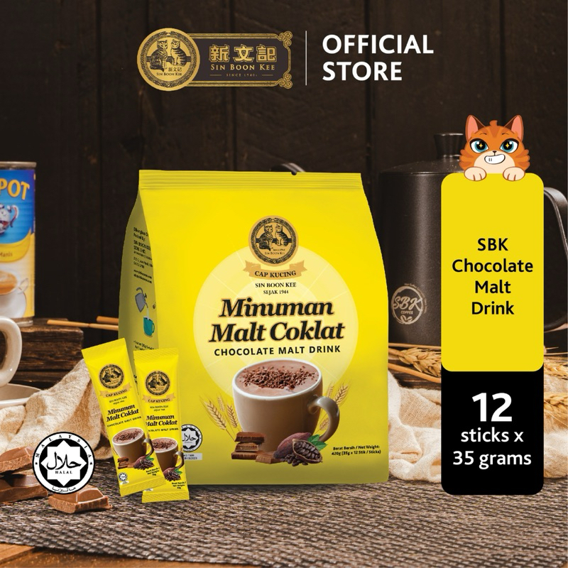 

sin boon kee / Halal / CAP KUCING Chocolate Malt Minuman Malt Coklat / Sin Boon Kee 35g x 12 sachets HALAL & MESTI