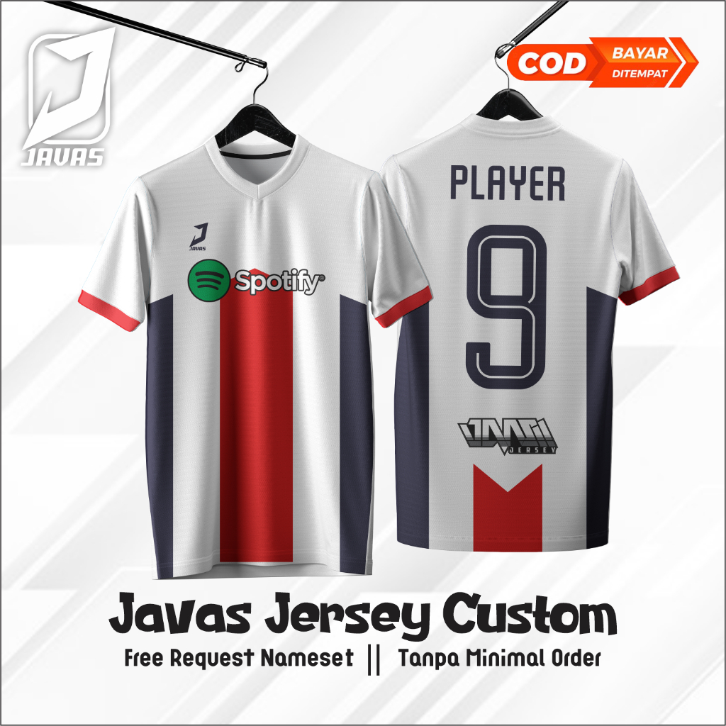 JAVAS Jersey Futsal Dan Sepak Bola Printing Putih merah Custom Free Name set