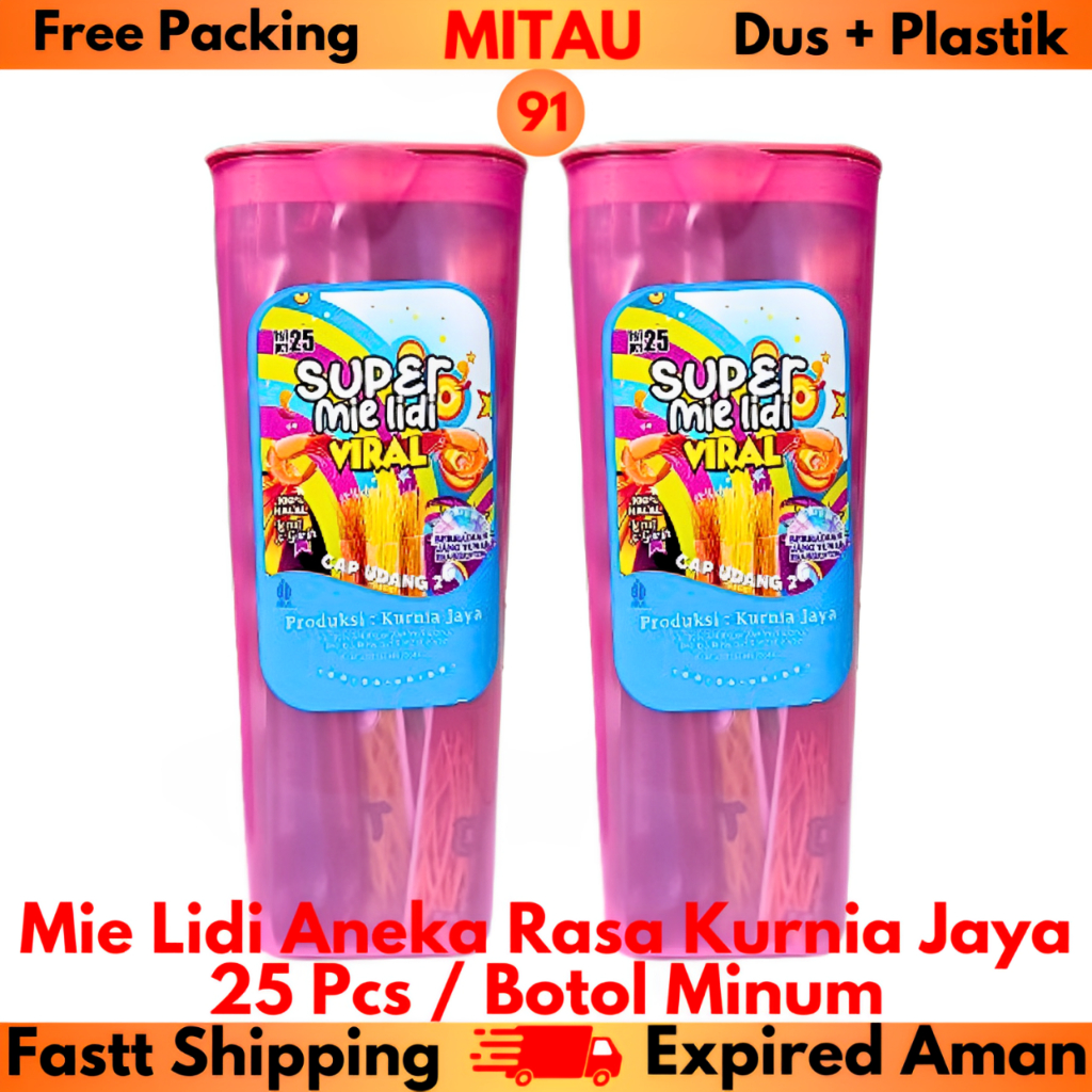 

Mie Lidi Botol Kurnia Jaya 25 Pcs / Botol Beli 9 Botol Lebih Murah