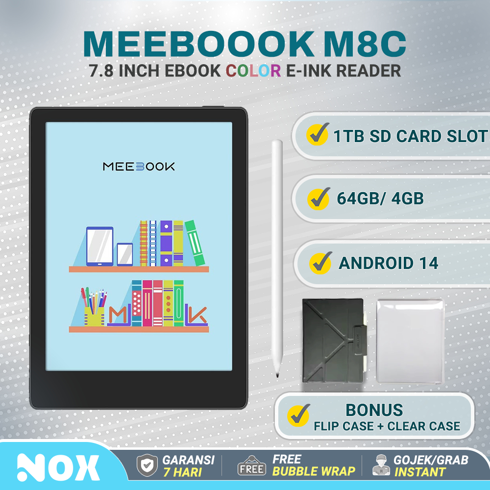 7.8 "INCH Color E-ink Meebook M8C E ink ANDROID 14 e ink color / berwarna Kindle boox kobo 4GB/64GB