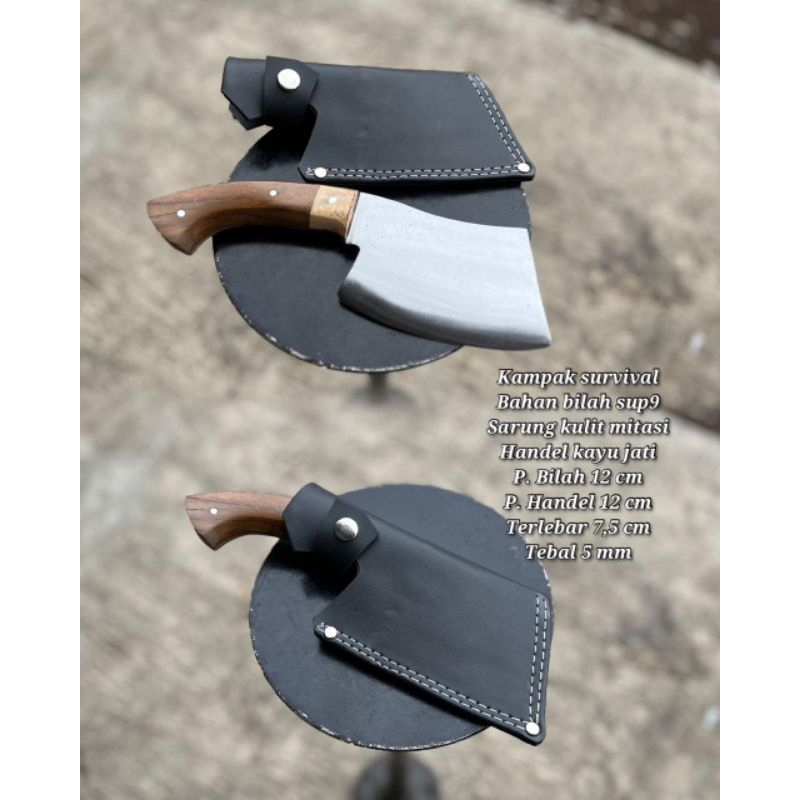 pisau survival outdorr multifungsi gagang kayu jati fulltank anti copot