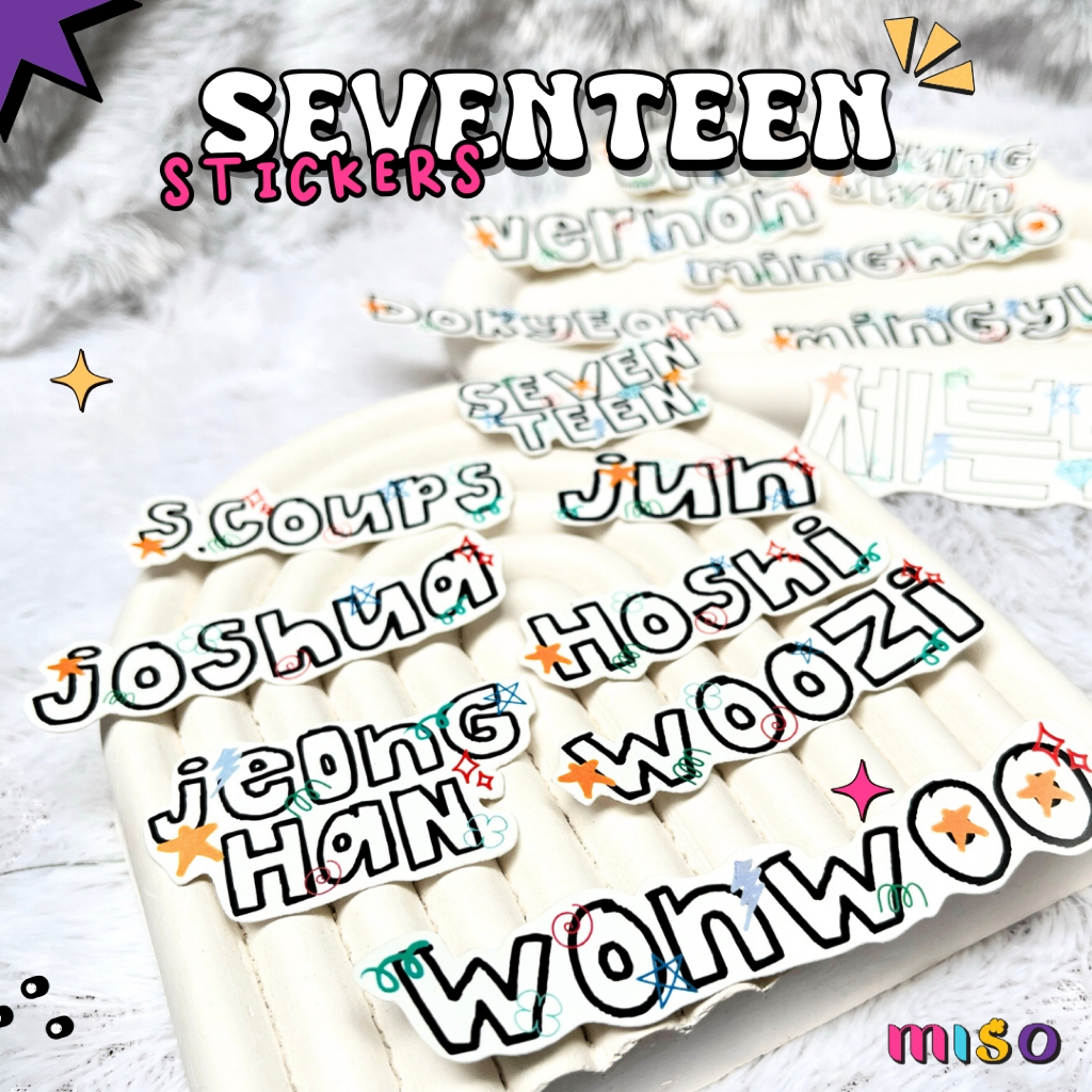 

SEVENTEEN name sticker / Seventeen Stiker Nama / Stiker Satuan Seventeen / Say The Name Seventeen Stiker / Stiker Kpop lucu / Stiker nama Kpop Seventeen