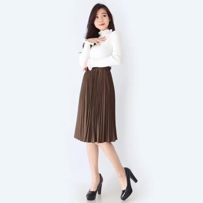 Rok bawah lutut plisket midi 7/8 - COD gratis ongkir