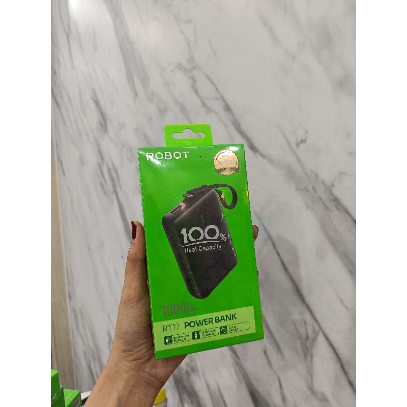 Robot RT17 Powerbank 10000mAh Built in Cable Smart Powerbank Mini Portable