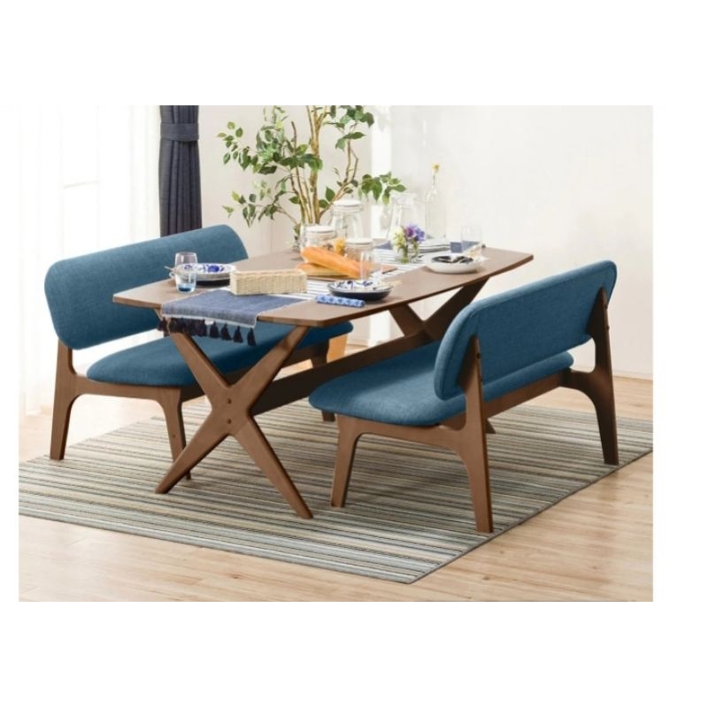 set meja makan & kursi bantalan kayu jati