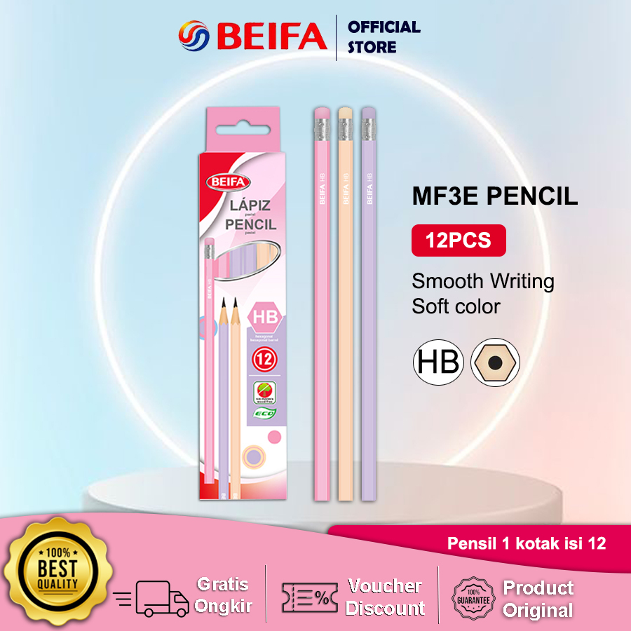 

Beifa Pencil Pensil HB 1 BOX 12 PCS MF3E Macaron