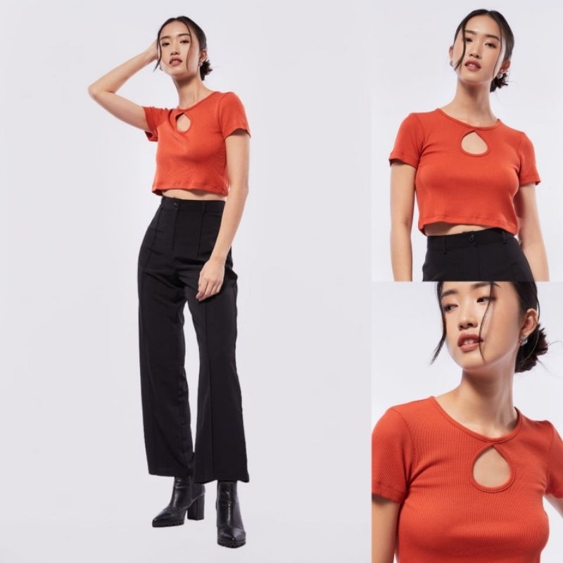 ‼️SALE‼️COLORBOX Keyhole Short Sleeve Crop Top-Colorbox Crop Top Wanita Lengan Pendek Hole Cut Out K