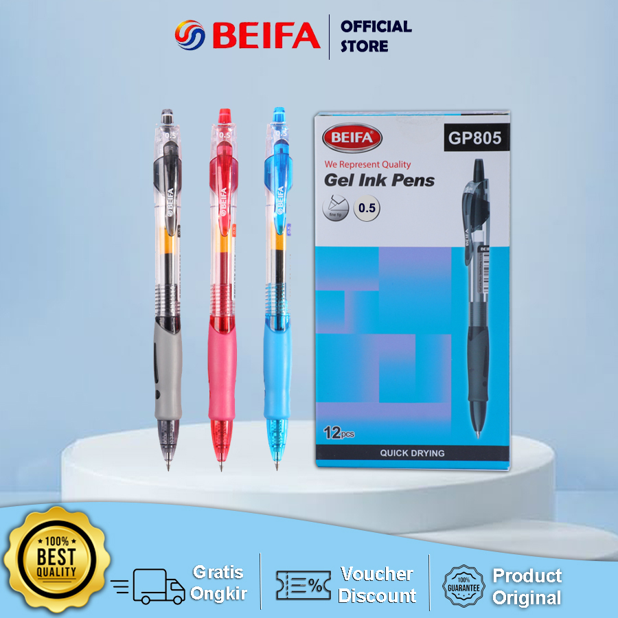 

Beifa Gel pen 0.5mm 2 warna hitam/biru pcs GP805
