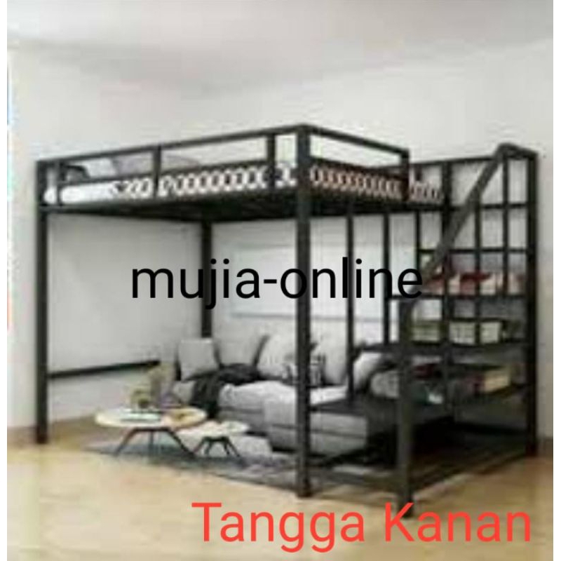 Loftbed Ranjang Tingkat Mezzanine Besi 140x200cm Susun Atas Minimalis Modern Mewah Murah