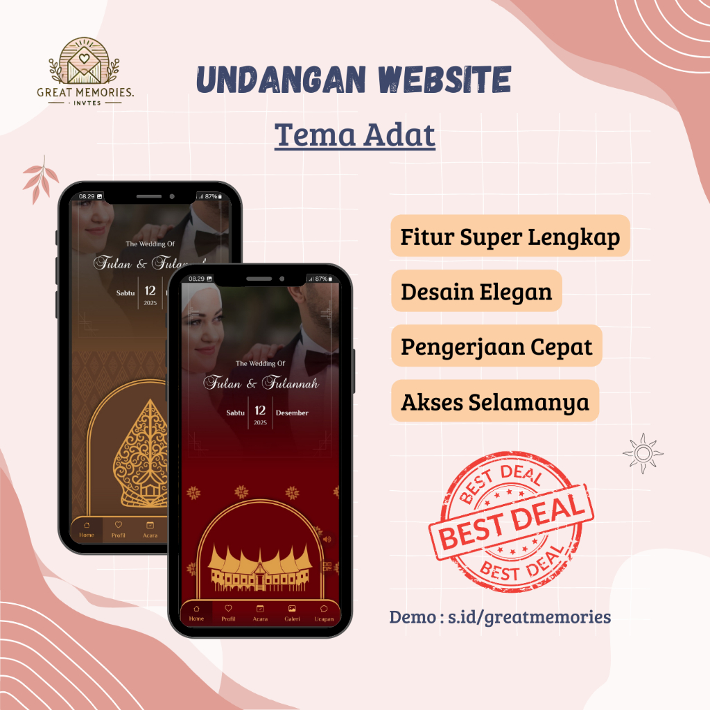 Undangan Pernikahan / Undangan Digital Pernikahan Website Premium  - Tema Adat