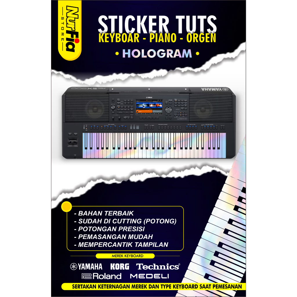STICKER TUTS KEYBOARD PIANO ORGEN HOLOGRAM YAMAHA KORG ROLAND TECHNICS