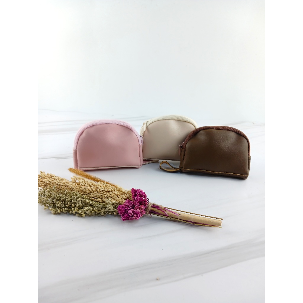 koin wanita elegan aesthetic minimalis lucu resleting mewah terbaru setengah lingkaran dompet mini