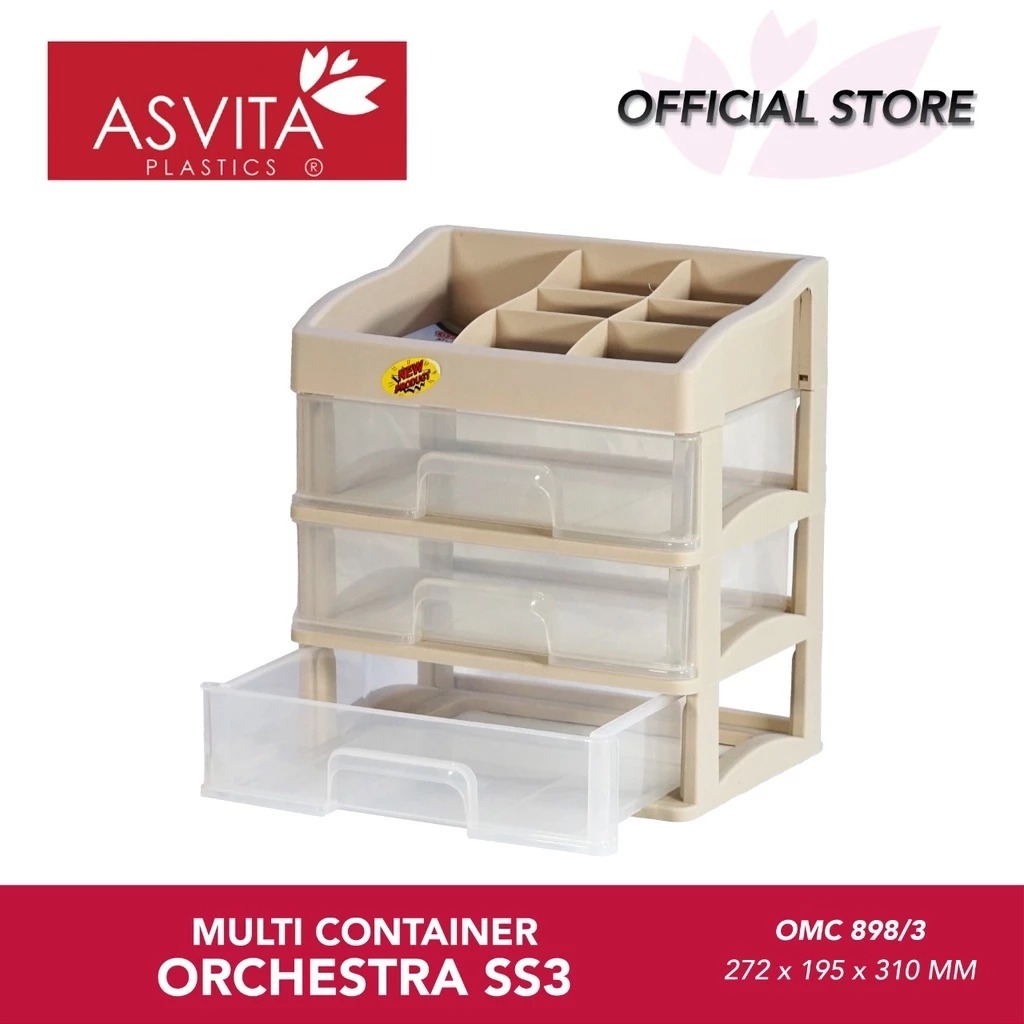 ASVITA Orchestra Multi Container Laci Plastik 3 Susun Plastic Drawer Tempat Penyimpanan Serbaguna