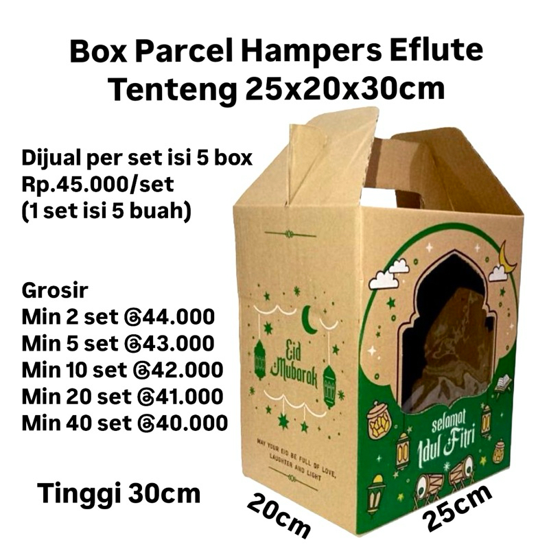 

Box Parcel / Hampers Eflute Tenteng Motif LEBARAN Uk 25x20x30cm Dijual per 5 buah