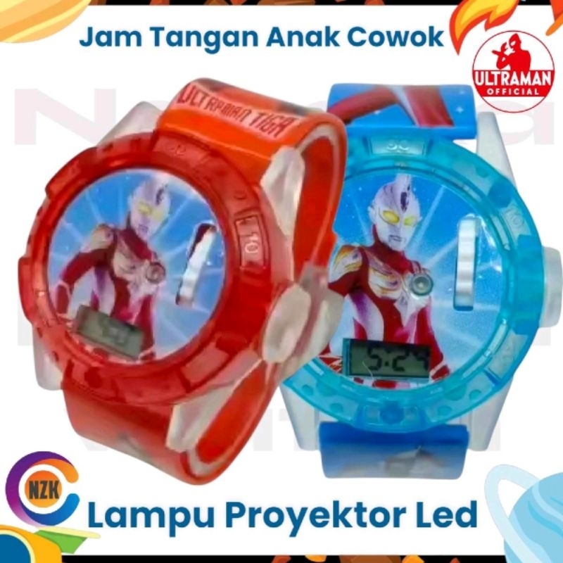 jam tangan anak cowok Ultraman Led proyektor musik