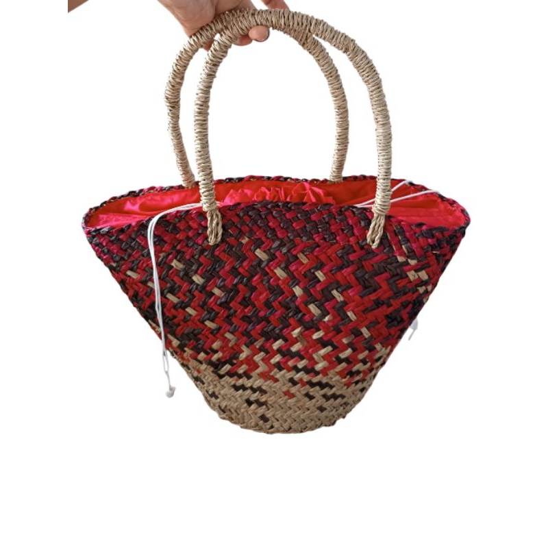 Tas Anyaman Gradasi Merah Furing / Tas jinjing Tali serut