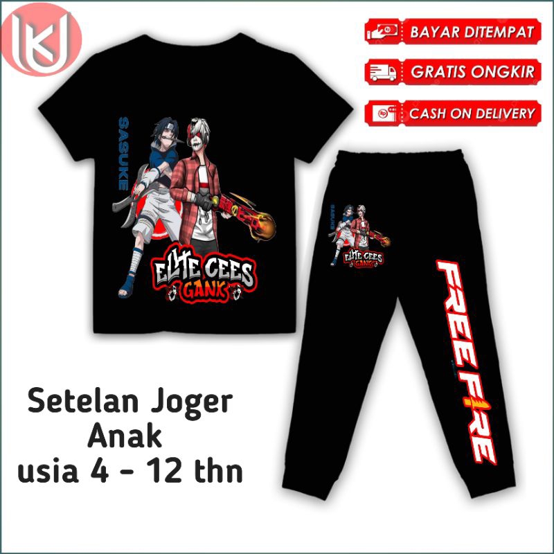 Bisa COD kaos anak Setelan Joger  Free Fire elite chees Gank baju anak FF gratis tambah Nama