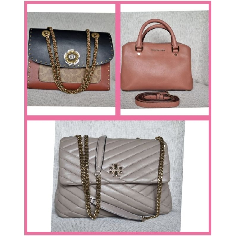 tas kulit warna orange/ bata, salem dan warna taupe material kulit/ leather