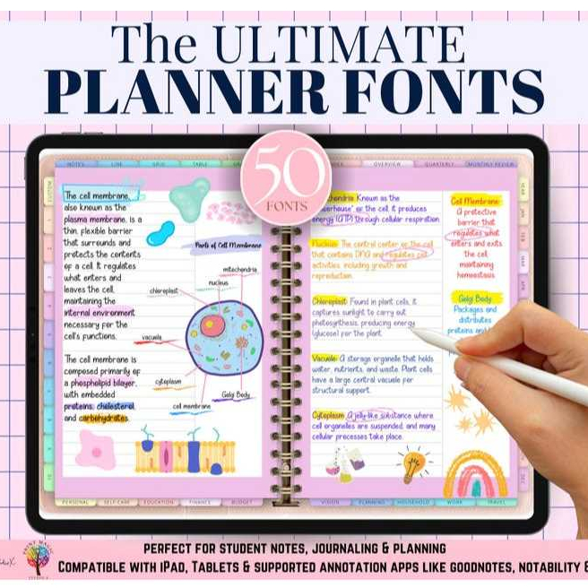 

50 Font Tulisan Tangan untuk Digital Planner, Catatan Rapih Goodnotes, Font Journaling & Notetaking, Template Digital