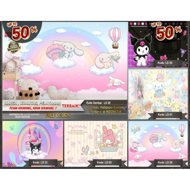 Wallpaper Dinding Custom 3D Kartun Anak Sanrio | Kids | Animasi Anak | Cartoon | Wallpaper Dinding |