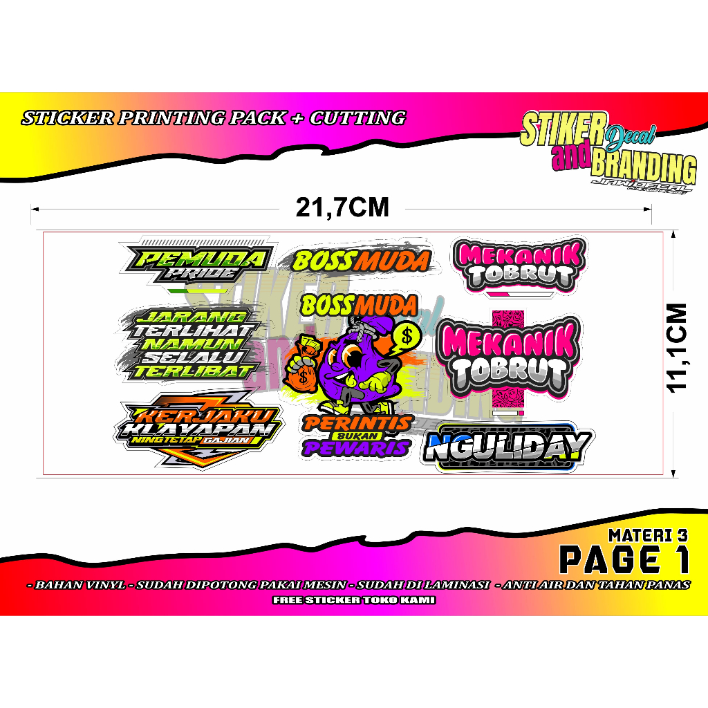 

sticker pack versi 3 , print cut laminasi anti gores anti pudar