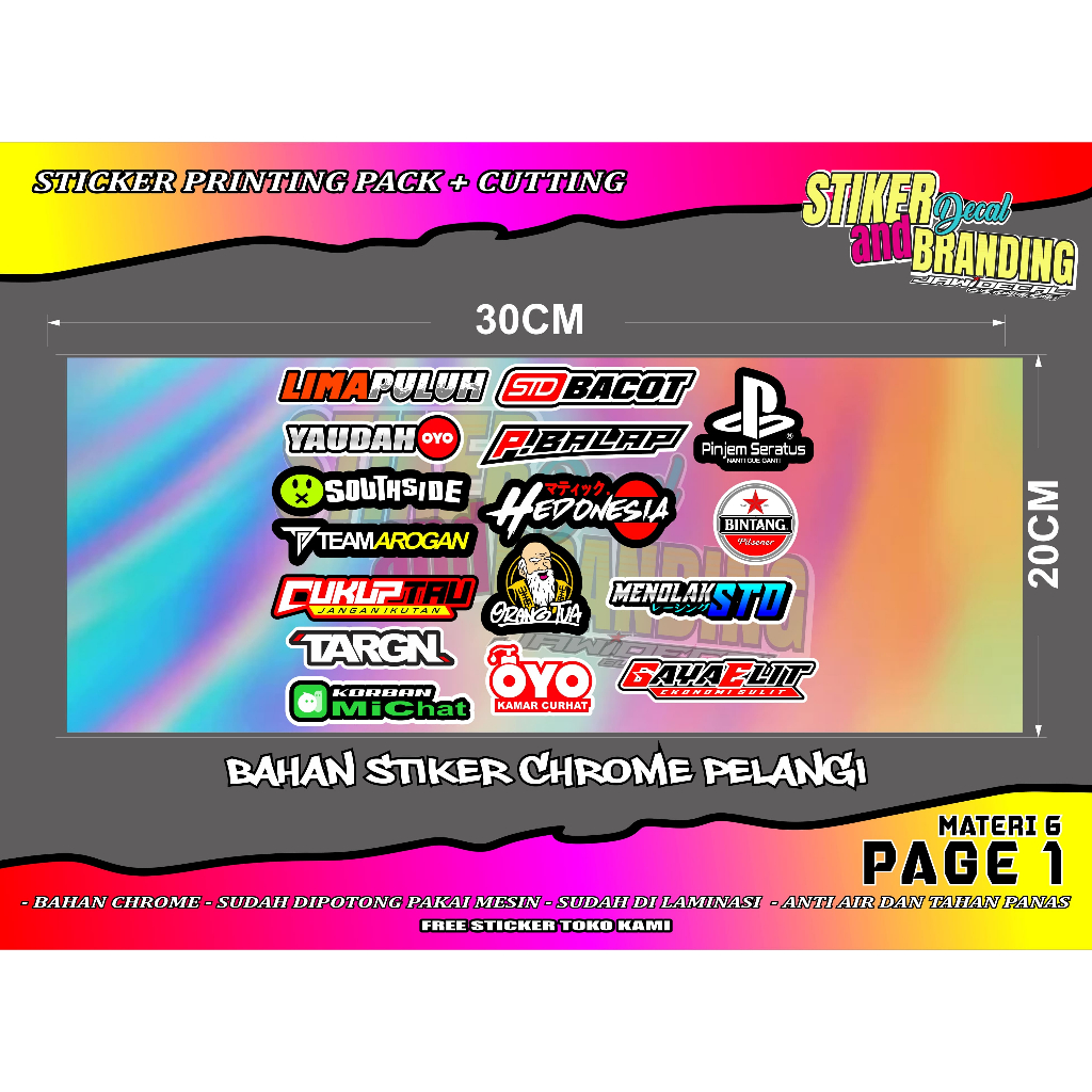 

sticker pack versi 6 , chrom , 30X20 , print cut laminasi anti gores anti pudar