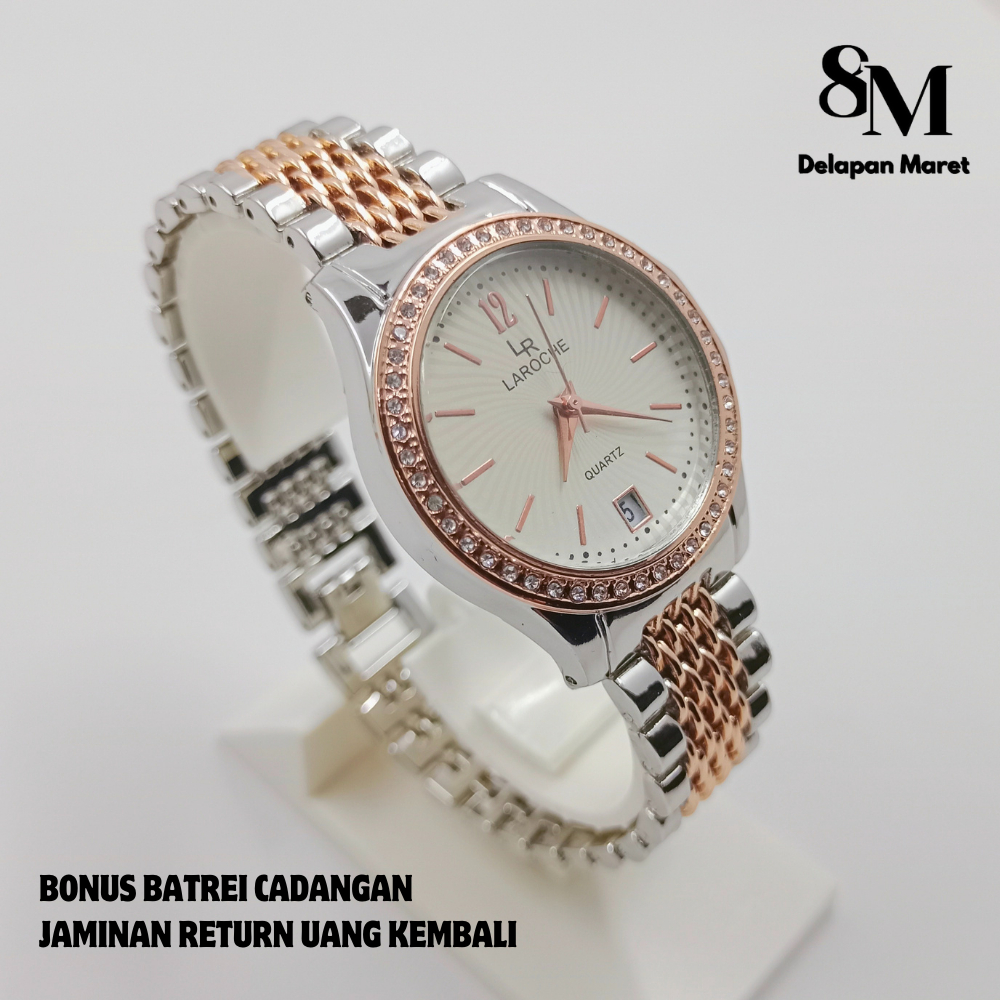 Jam Tangan Wanita LAROCHE Permata Berlian LR62974 Tanggal Aktif Jam Cewek Rantai Minimalis Dapat Bon
