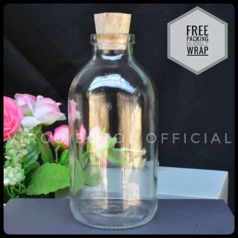 Botol Kaca Bumbu Dapur 250ml Tutup Kayu - Botol Hiasan Hampers / Bumbu Dapur