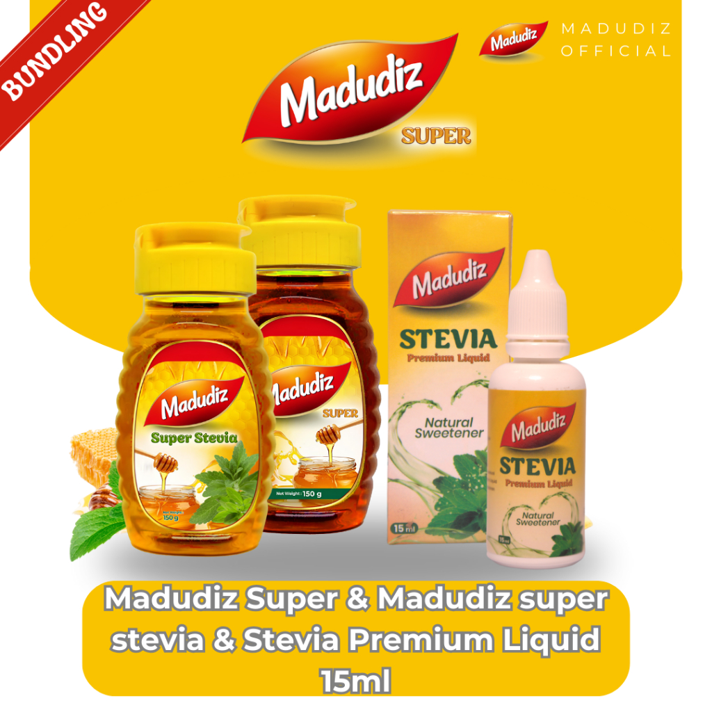 

Madudiz Paket Bundling Lengkap - Madu Super 150gr, Madu Ektrak Daun Stevia 150gr, Madudiz Ekstrak Stevia Premium Liquid 15ml - Membantu Menjaga Daya Tahan Tubuh