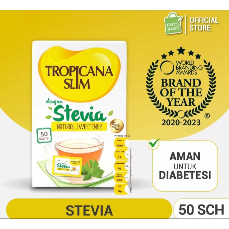 

Tropicana Slim Sweetener Stevia 50 sachet - Pemanis Alami untuk Batasi Gula -Tropicana Slim Stevia - Pengganti Gula