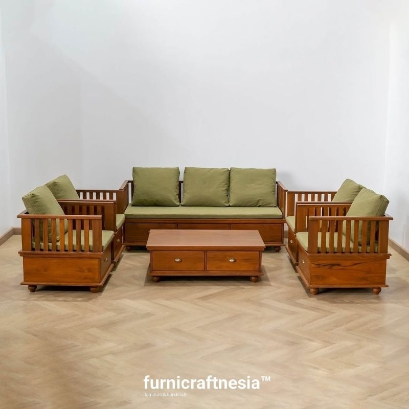 Kursi Tamu Sofa Laci Set Kayu Jati 31111