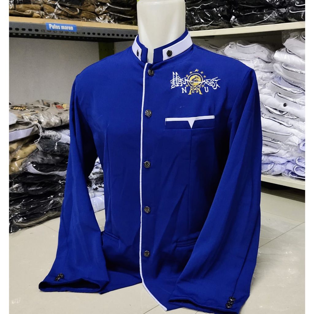 jasko jaskoko pria dewasa motif lis bordir jasko NU koko logo NU baju koko lebaran pria