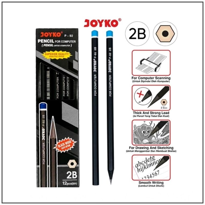 

1 Pak Pensil 2B Joyko P92 Isi 12 Pcs BLACK WOOD