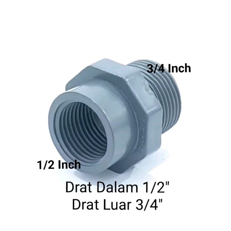 Verlop Ring Sambungan PVC Drat 1/2" Ke 3/4" - Konektor Pipa
