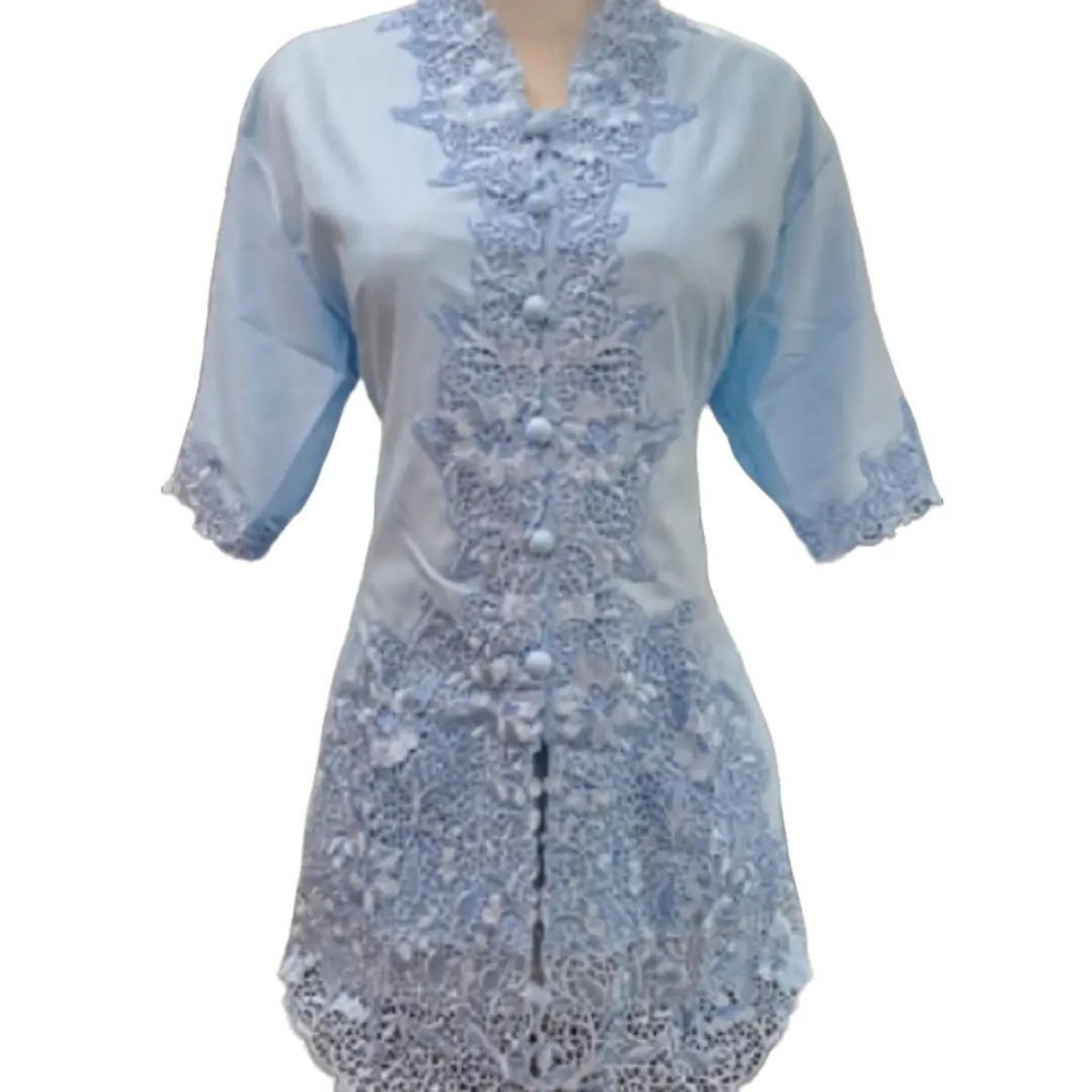 Atasan Kebaya Encim Bordir Polos Lengan Pendek Bahan Katun Premium Warna Baby Blue