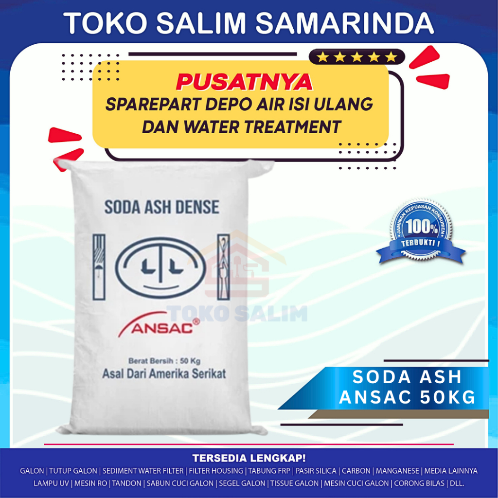 

Soda Ash Dense sak 50kg/ Sodium Carbonate ANSAC 50Kg / Sodium Carbonate (Na2CO3) 99.8% - pengendap kotoran dalam air / menaikkan ph air kolam renang