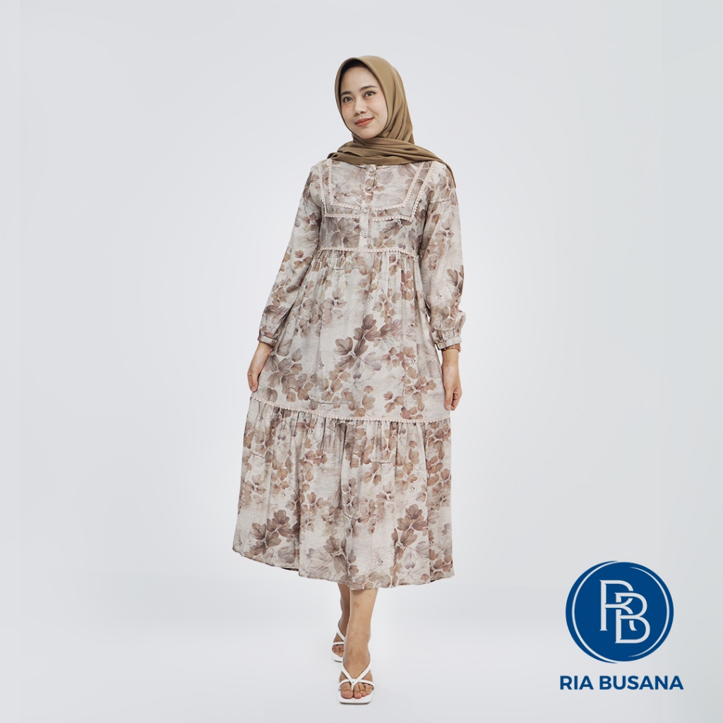 Ria Busana - Agape 88 - Gamis Dewasa Wanita Bunga Katun 132 cm Art. 2441-KOMBINASI