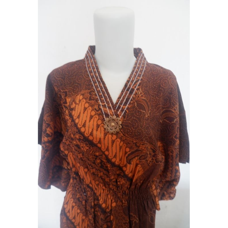 Dress Batik Wanita Dress Batik Jumbo Dress Batik Pinggang Karet Lengan Kelelawar Preloved (Baca Desk