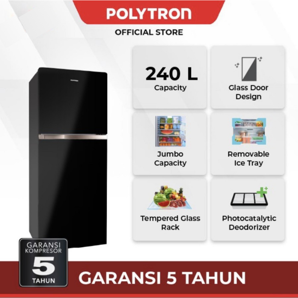 POLYTRON Kulkas 2 Pintu Belleza Jumbo 240 Liter PRW 25MNX - Nuansa Elektronik Denpasar