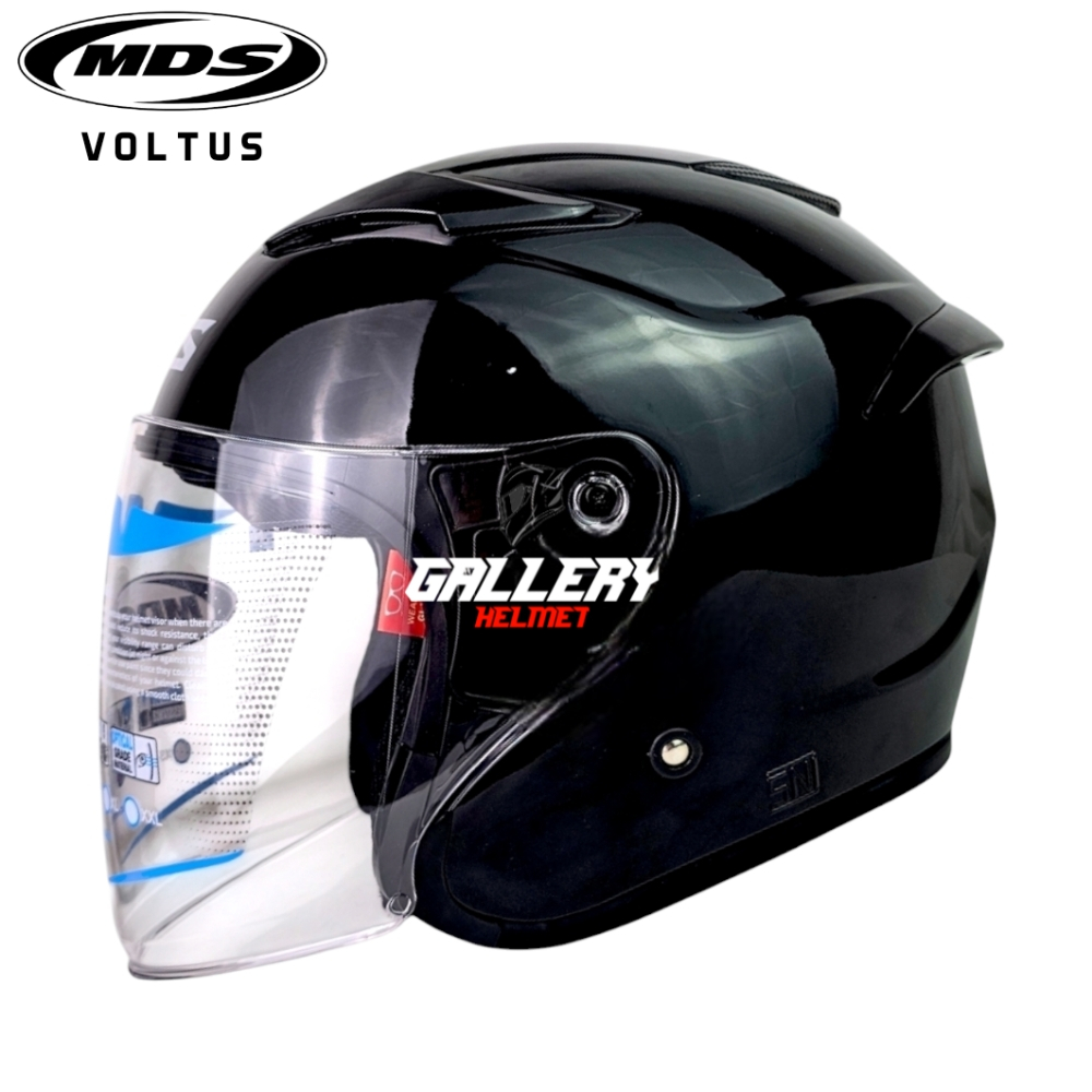Helm Mds Voltus Solid BLACK GLOSSY | Helm Half Face Single Visor Suport Intercom / Model Kyt Kyoto