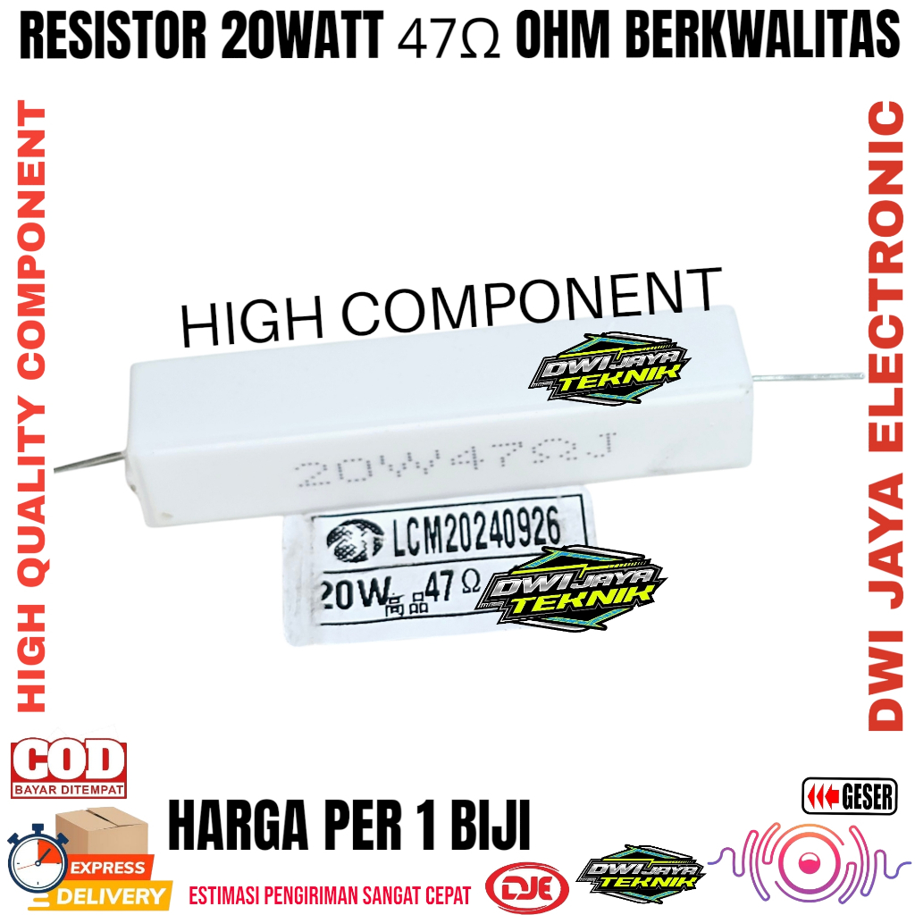 RESISTOR 20W 47OHM 20 WATT 47 OHM PUTIH BAGUS
