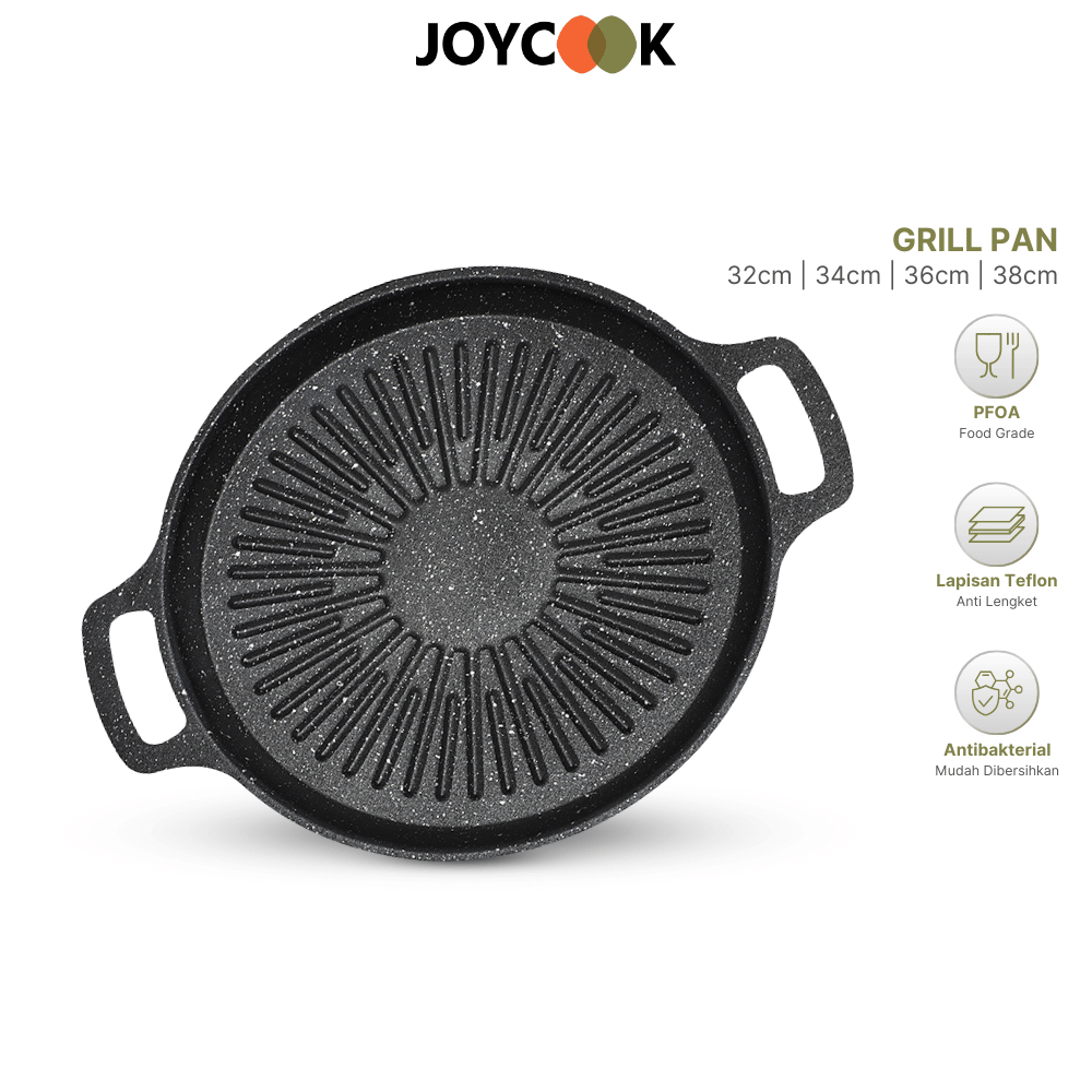JOYCOOK Grill Pan BBQ Tempat Alat Pemanggang Bulat Wajan Bakar Sate Ayam Daging Anti Lengket