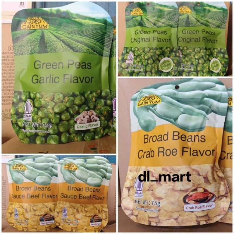 

Gain Yum Crab Roe Flavour Beans 75g Peas Original Peas Garlic Kacang / Gain Yum Sauce Beef Flavor Ganyuan