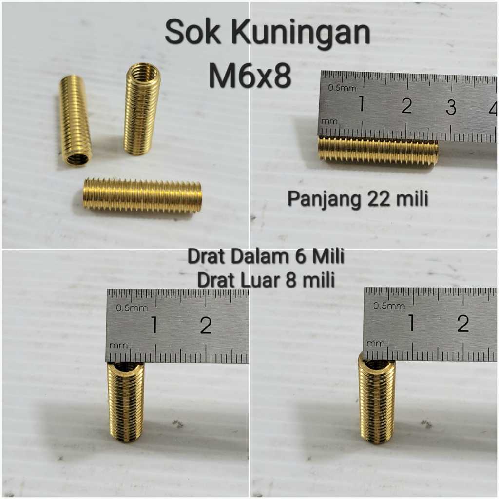 JUAL SOK DRAT LUAR DALAM MESIN BAHAN KUNINGAN (UKURAN DRAT DALAM M6 K10, UKURAN DRAT LUAR M8 K12)