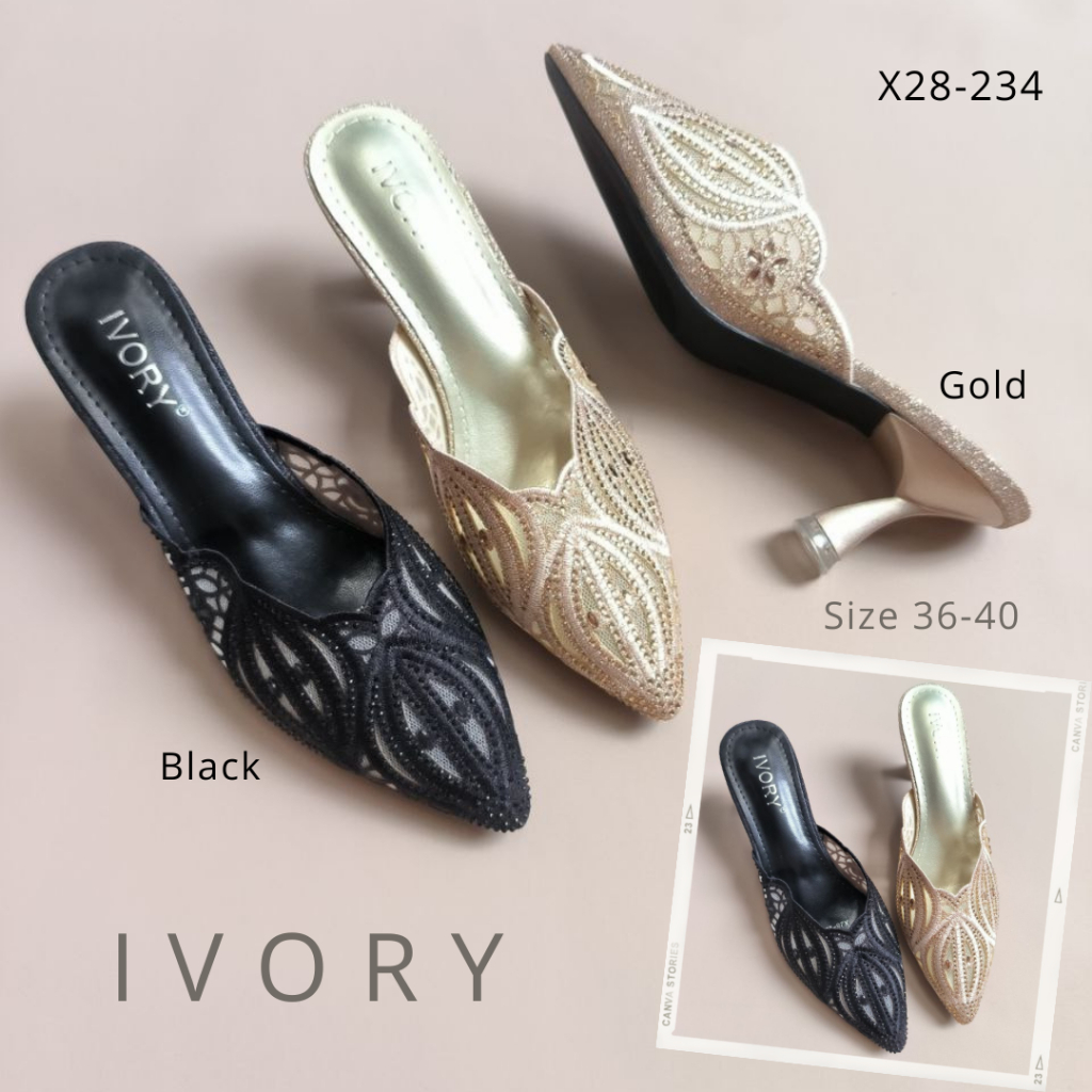 IVORY Sepatu Heels Mules Pesta Glitter X28-234