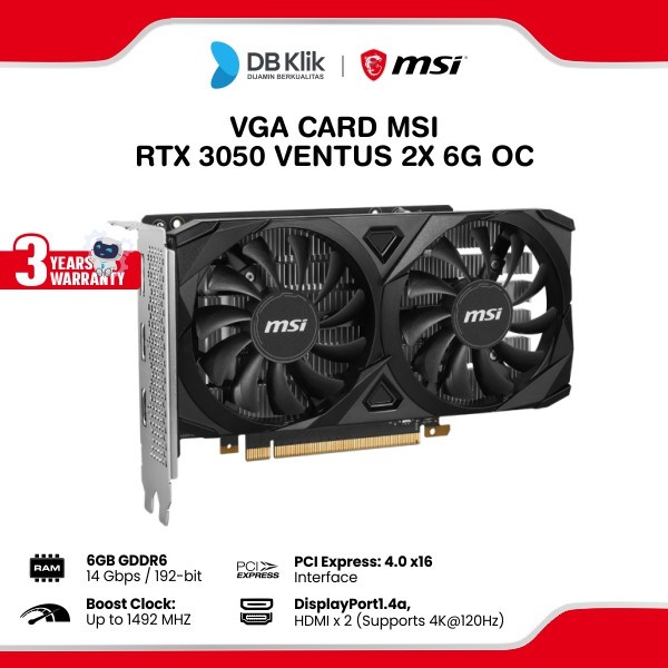 Vga Card Msi RTX 3050 Ventus 2X 6G OC - Vga Rtx3050