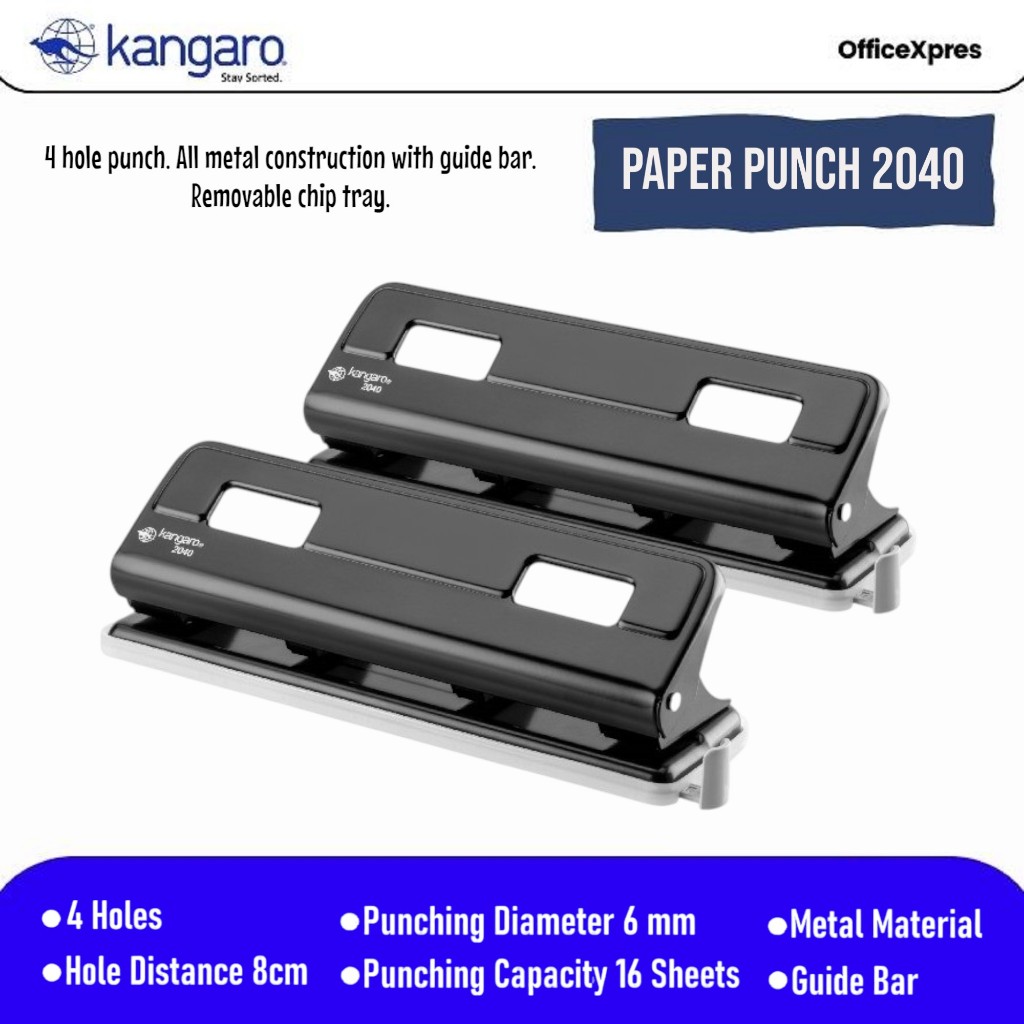 

Paper Punch DP-2040 / Pembolong Kertas DP 2040 / Pelubang Kertas 4 Lubang / Punching 4 Hole / Preforator DP-2040 / Paper Punch Kangaro